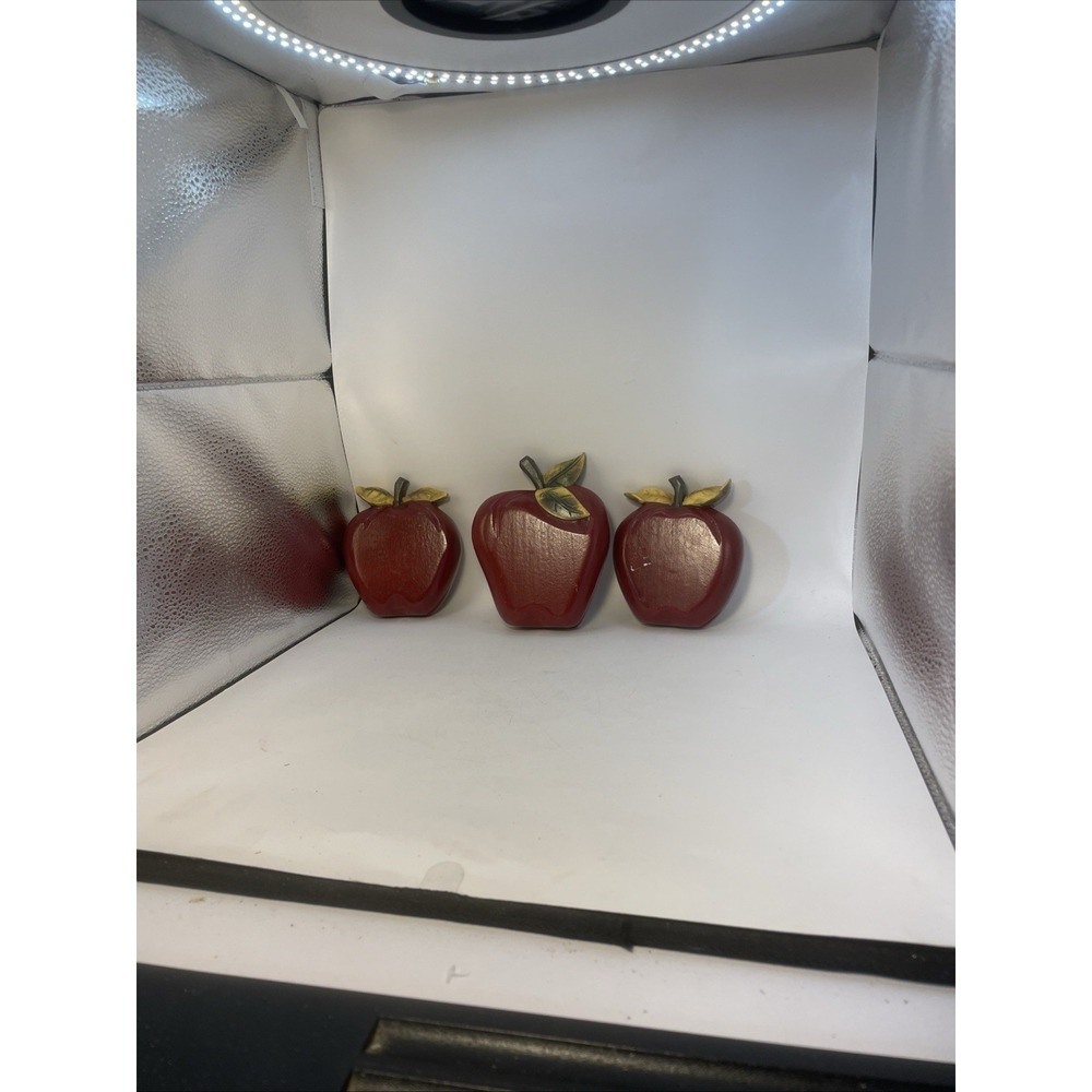 Home Interiors 3 Piece Red Apple Green Leaf Fruit Wall Plaque Hang Decor Vintage
